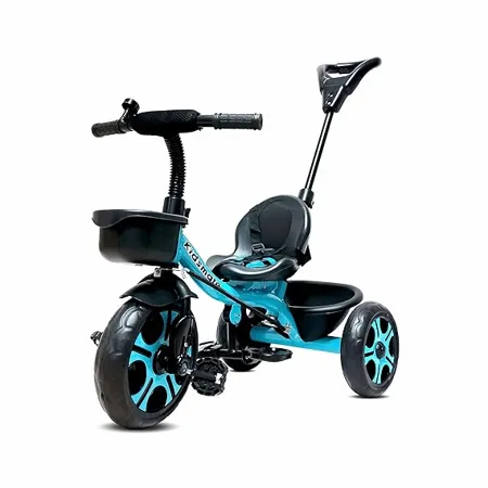 Kidsmate Junior Plug N Play Kids Baby Tricycle with Parental Control Storage Basket Cushion Seat and Seat Belt for 12 Months to 48 Months Boys Girls Carrying Capacity Upto 30 Kgs