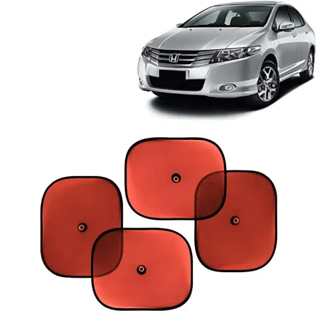 Kingsway Car Window Curtain Sticky Sun Shades for Honda City 2009 2013 Model Universal Fit Sunshades for Side Window Rear Window Color Red 4 Pieces