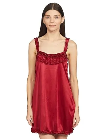 Klamotten Women s Satin Solid Midi Nightwear Kn77 Maroon Free Size Maroon Free Size 