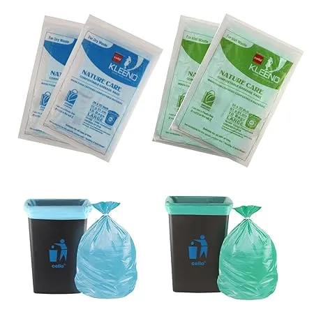 Kleeno by Cello Nature Care Compostable Dry and Wet Garbage Bag Pouch Large 45L Set of 4 10 bags each Blue Green 