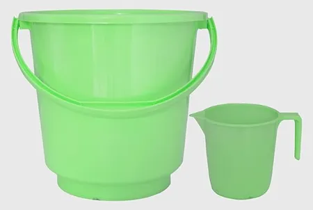 Kuber Industries 2 Pieces Unbreakable Virgin Plastic Multipurpose Bathroom Bucket Mug Set Green 