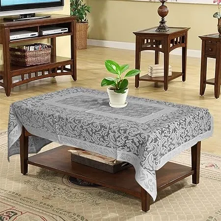 Kuber Industries Cotton Table cloth For 4 Seater Stylish Center Table Cover Idol For Indoor Outdoor 60x40 Inch Silver 