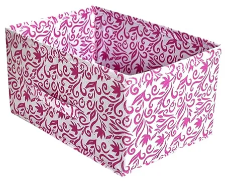 Kuber Industries Fabric Leaf Print Flodable Storage Box Drawer Storage And Cloth Organizer Storage Box For Toys Storage Box Gor Clothes Pink Kubmart16004