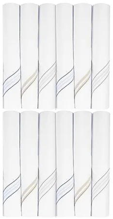 Kuber Industries Lining Design 100 Cotton Premium Collection Handkerchiefs Hanky for Men Set of 12 White 