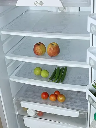 Kuber Industries Multipurpose Refrigerator Drawer Mat Circle Design Water Proof PVC Material Size 48 cm x 33 cm Pack of 6 White Polyvinyl Chloride