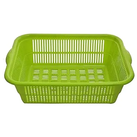Kuber Industries Plastic Kitchen Small Size Vegetables and Fruits Washing Basket Dish Rack Multipurpose Organizers Green KUBERMART1683