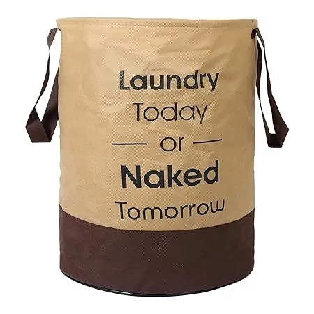 Kuber Industries Round Laundry Basket For clothes Non Woven Laundry Bag Foldable Toy Storage Organizer Reinforced Handle With Sturdy Base Capicity 45 LTR Brown 