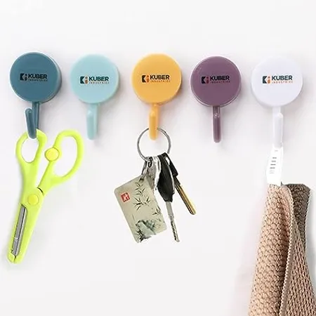 Kuber Industries Sticky Hooks For Wall Premium PP Build Durable Rust Proof Self Adhesive Hook For Easy Installation Multi Purpose Wall Hooks For Bathroom Kitchen Bedroom Pack of 5 1601 Multicolor