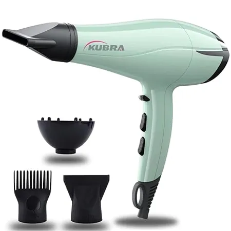 Kubra KB 229 Hair Dryer And Straightener For Women Green With Diffuser Concentrator For Salon Like Results 2200 Watts Cool Shot Button 3 Heating And Speed Settings