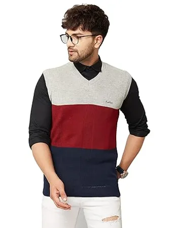 Kvetoo V Neck Sleeveless Winter Wool Sweater for Men