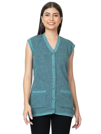 Kvetoo V Neck Sleeveless Winter Woolen Sweater for Women