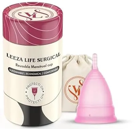 LEEZA LIFE SURGICAL Reusable Menstrual Cup for Women Medium Size with Pouch Medical Grade Silicone No Leakage Protection for Up to 8 27 Hours Medium Pink 