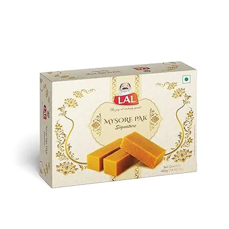 Lal Sweets Diwali Special Mysore Pak Signature Made with Special Cow Desi Ghee Melts in Mouth Healthy and Delicious Sweets Traditional Taste of Mysuru Diwali Sweets Gift Box Indian Mithai 400gm