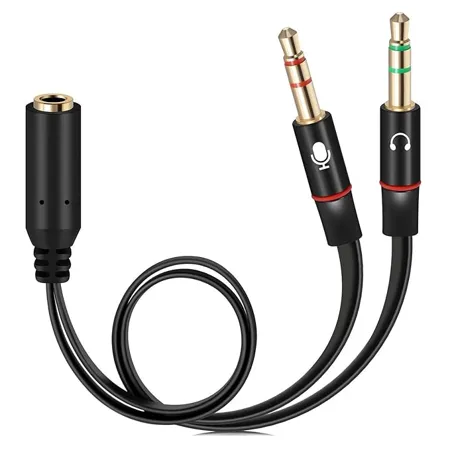 Lapster Gold Plated 2 Male to 1 Female 3 5mm Headphone Earphone Mic Audio Y Splitter Cable for PC Laptop Black