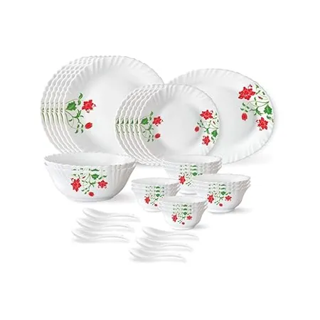 Larah By Borosil Hazel Opalware Dinner Set 33 Pcs White