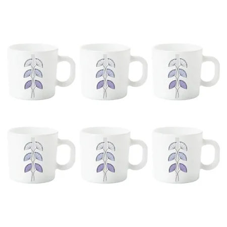 Larah by BOROSIL Floret Opalware Mug Set 6 Pieces White