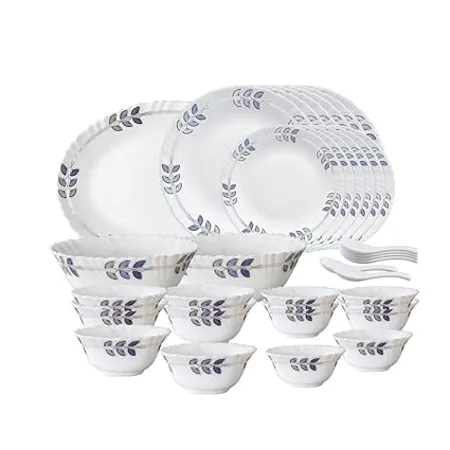 Larah by Borosil Floret Opalware Dinner Set 33 Pieces White
