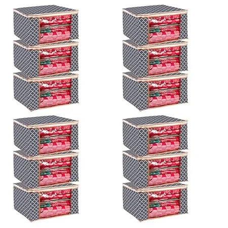Large Storage Bags VERVITA 12 Pack Clothes Storage Bins Foldable Closet Organizer Storage Containers with Transparent Window for Saree Dress Shirt Toys Non Wowen Material Wardrobe Organizer Grey