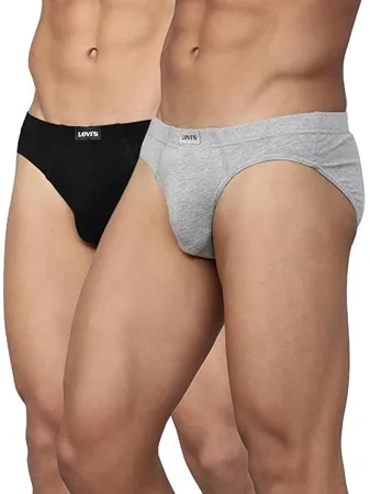 Levi s Men s Cotton Style 011 Comfort Regular Fit Solid Brief Pack of 2 011 BRIEF LT GMEL BLK P2 Light Grey Melange Black M 