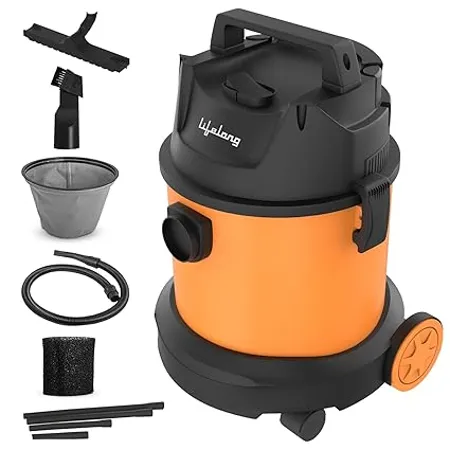 Lifelong 800 Watt Vacuum Cleaner for Home Use 6 Litre Wet Dry 2 75 Meter Cord 1 8 Meter Hose LLVC930 Plastic Body Orange Black 