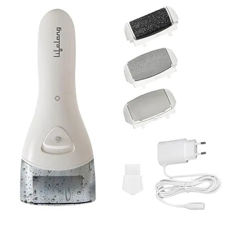 Lifelong Callus Remover Pedicure Device for Feet Heels Electronic Foot Scrubber For Dead Skin Removal 3 Changeable Roller Heads With Adapter For Safe Charging LLPCW04 Pearl White 