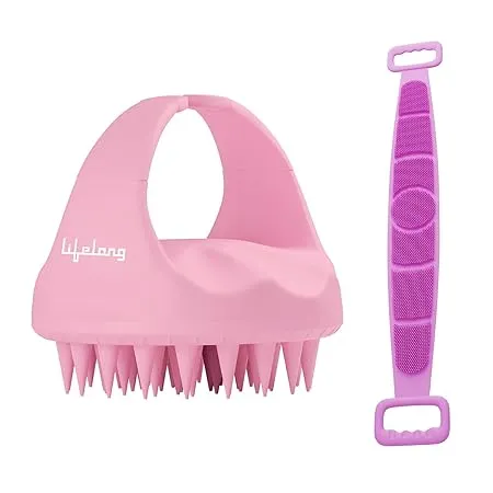 Lifelong Silicone Scalp Massager Shampoo Brush with Body Scrubber Soft Silicone Hair Scrubber for washing hair Scalp Brush for Hair Growth Dandruff Treatment Wet Dry Hair Massager for All Hair Types of Women Baby Pink LLM684 