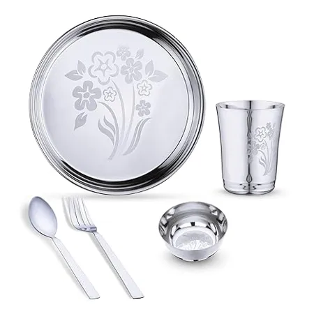 Limetro Steel Flower 3 Dinner Set Set of 5 Serves 1 