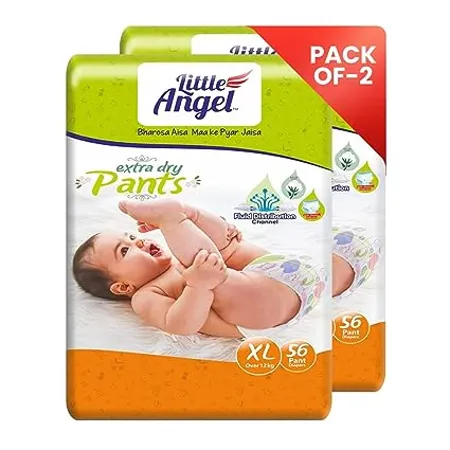 Little Angel Extra Dry Baby Pants Diaper Extra Large XL Size 112 Count Super Absorbent Core Up to 12 Hrs Pack of 2 56 count pack Over 12kg