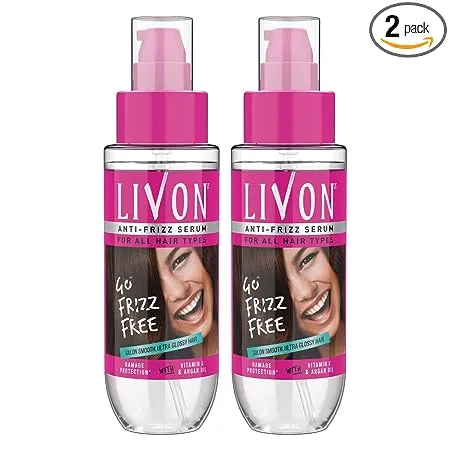Livon Hair Serum For Women All Hair Types Smooth Frizz Free Glossy Hair With Argan Oil Vitamin E 100 Ml Pack Of 2 