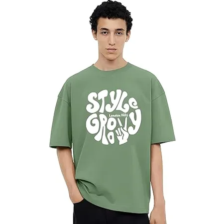 London Hills Men s Casual Printed Round Neck Oversized Longline Drop Shoulder Boho Style T Shirt
