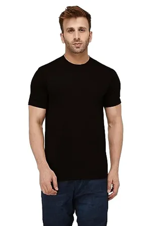 London Hills Solid Men s Round Neck Cotton Blend Half Sleeve T Shirts