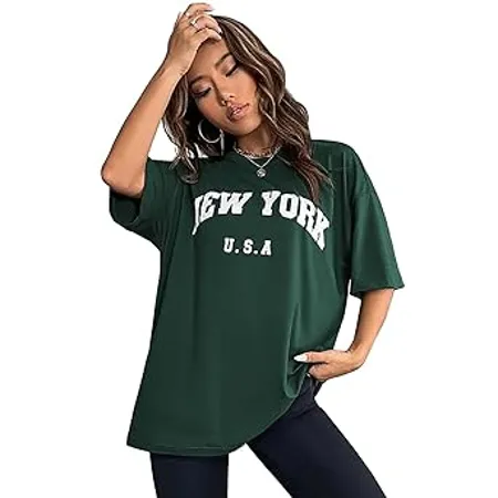 London Hills Women s Casual Printed Round Neck Oversized Longline Drop Shoulder Boho Style T Shirt