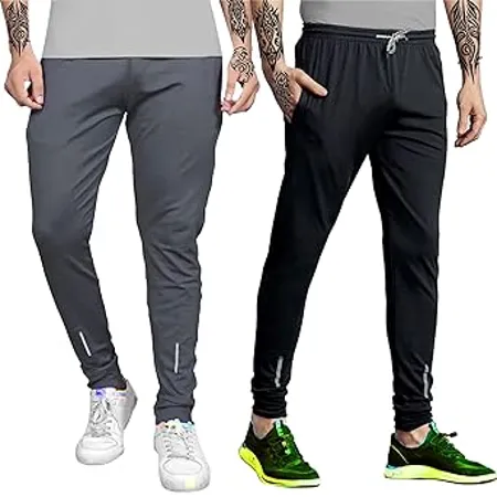 LookMark Men Men s Combo Slim Fit Solid Lycra Blend Full Elastic Sport Wear Running Gym Stretchable Jogger Track Pant in Dark Grey Maroon Color Track 03 Dark Grey Maroon XL 