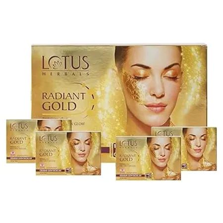 Lotus Radiant Gold Facial Kit for instant glow with 24K Pure Gold Papaya 4 easy steps 148g 4 use 