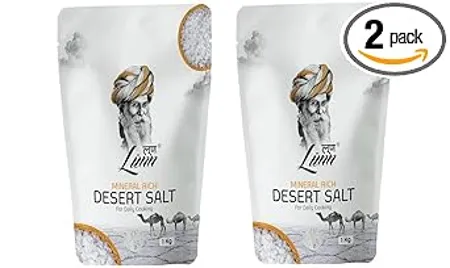 Lunn Combo of Natural Fine Grain Desert Salt Rich in Natural Minerals No GMO Gluten Free 1kg Each Pack of 2