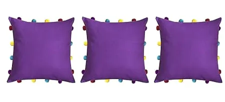 Lushomes Cushion Cover 14x14 Boho Cushion Covers Sofa Pillow Cover Cushion Covers with Tassels Cushion Cover with pom pom 14x14 Inches Set of 3 Purple 