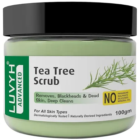 Luvyh Tea Tree Skin Clearing Face Scrub Moisturizer 100g Cream for Women and Men Exfoliate scrub for Deep Cleansing Blackhead Remover Tan Removal Glowing Skin Skin Purifying for All Skin Types No Paraben No Mineral Oil No Sulphate No Silicone