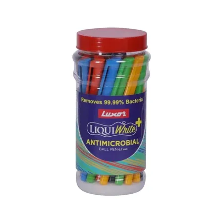 Luxor Liquiwrite Antimicrobial Blue Ball Pen with Jar Smooth Writing Experience Pack of 25 