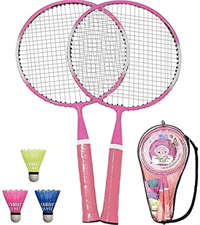 MSB SPORTS Kids Badminton Steel Short Handle Badminton Racquets Colour May Vary Badminton Racket for Kids Baby Badminton Toy Set for Children with Multicolour Shuttlecocks and Backpack