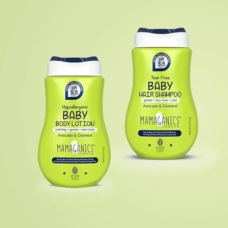 Mamaganics Baby Daily Moisturizing Lotion and Hair Shampoo pH 5 5 for Baby s Sensitive Soft Skin with Avacado and Oatmeal Hypoallergenic Vegan Friendly Lotion Hair Shampoo 120ml 