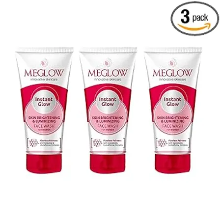 Meglow Instant Glow Fairness Face Wash for Women Combo Pack of 3 70g Daily Use for Skin Brightening and Luminizing Helps to Remove Dark Spot All Skin Type Paraben Free for Smooth Glowing Skin