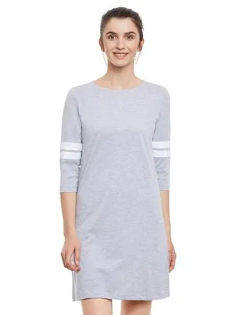 Miss Chase Women s Super Soft Solid Round Neck 3 4th Sleeves Paneled Color Block Mini Shift Dress