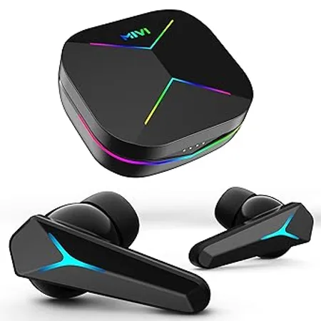 Mivi Commando Q9 Gaming TWS with Aurora Light Dual RGB 13mm Electro Dynamic Drivers 72Hrs Playtime 35MS Low Latency Type C Charging Quad Mic ENC Made in India Gaming Earbuds Black
