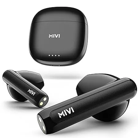 Mivi DuoPods A250 TWS with Dual Connectivity 13mm Rich Bass Drivers 40 Hrs Playtime Low Latency Type C Fast Charging IPX 4 0 AI ENC Made in India Earbuds Black