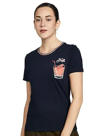 Mode By Red Tape Women s Plain Regular Fit T Shirt MAT0314 Navy Medium 