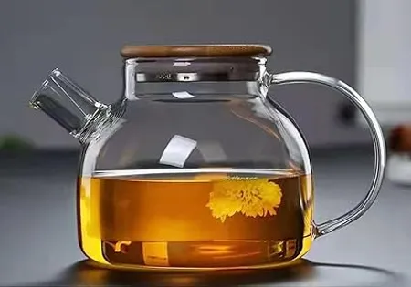 MosQuick Glass Teapot Stovetop Safe 1000ml Borosilicate Glass Tea Pot with Removable Filter Bamboo Lid Microwave Safe Tea Kettle Maker for Blooming and Loose Leaf Tea green tea
