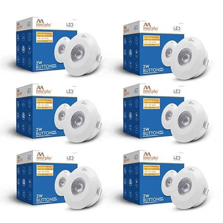 Murphy 2 Watts LED Button Round Spot Light Warm White Golden Yellow Pack of 6