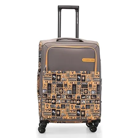 Nasher Miles India Soft Sided Polyester Printed Luggage Bag Cabin Luggage Yellow Grey 20 inch 55cm Trolley Bag