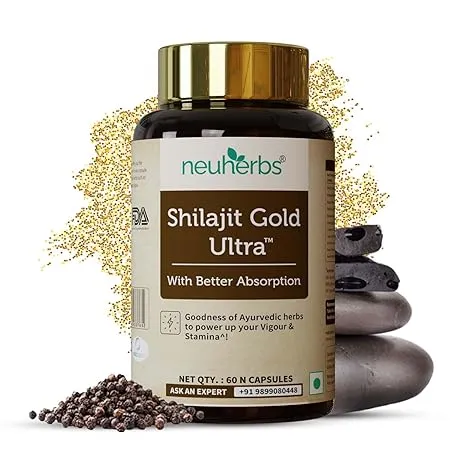 Neuherbs Shilajit Gold Ultra With Better Absorption 100 Natural Ayurvedic Shilajit Capsules For Strength Stamina Energy 60 Capsules Pack of 1 