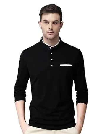 Noble Monk Mens Henley Neck Full Sleeves Solid T Shirt